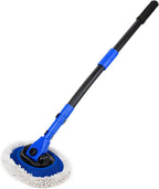 povtii Car Wash Brush with Long Handle, 45" Adjustable Length Retractable Bent Pole Automotive Wash Mop, Scratch-Free Microfiber Brush Mop for Washing Detail, Car Accessories (Single)