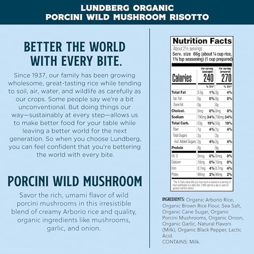 Lundberg Family Farms - Traditional Italian Risotto, Porcini Wild Mushroom, Convenient Side Dish, 20 Minute Cook Time, Pantry Staple, Non-GMO, Gluten-Free, USDA Certified Organic (5.9 oz, 6-Pack)