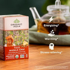 ORGANIC INDIA Tulsi Masala Chai Tea Bags - Holy Basil, Black Tea, Spices with Ginger, Stress Relieving, Immune Support, USDA Certified Organic, Antioxidant, Caffeinated - 18 Infusion Bags, 3 Pack