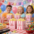 Mini Popcorn Boxes for Parties, 100 Pack – 3×4 Inch Pink & White Striped Popcorn Bucket Boxes, Snack Bowl Containers for Movie Night, Candy Bar, Birthday & Events