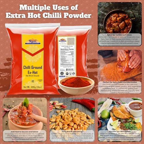 Rani Extra Hot Chilli Powder Indian Spice 14oz (400g) ~ All Natural | No Color added | Gluten Friendly | Vegan | NON-GMO | Kosher | No Salt or fillers