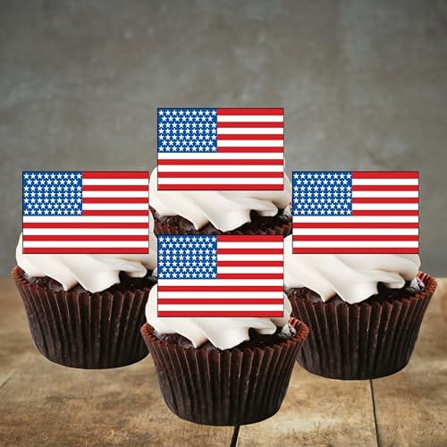 50 Edible American Flag Cupcake Toppers, Mini USA Flag Cake Decorations, Stars And Stripes Decorations, Olympics Party Decorations, World Flags, 4th Of July Patriotic Independence Memorial Veterans