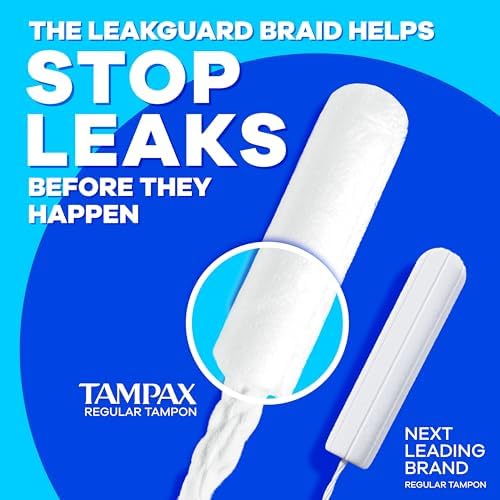 Tampax Compact Pearl Tampons Multipack, with LeakGuard Braid & Extendable Applicator, Regular/Super Absorbency, Compact Extendable Applicator, Unscented, 30 Count