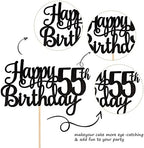 1 PCS Happy 55th Birthday Cake Topper Glitter Cheers to 55 Years Birthday Cake Pick 55 Fabulous Cake Decoration for Happy 55th Birthday Theme Party Decorations Supplies Black