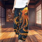 Wide Leg Octopus Pants for Women Summer Baggy Pants Japanese Art Printed Outfits Pants Elastic Waist Lantern Trouser