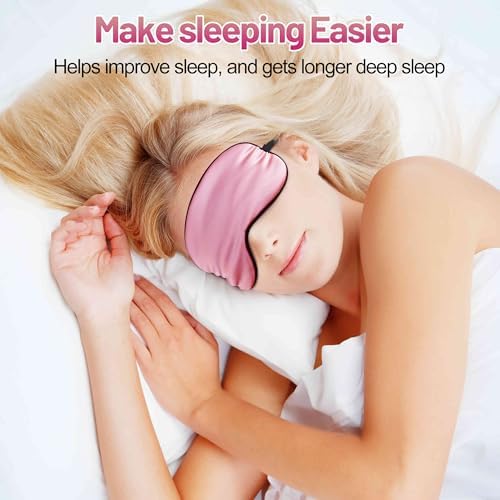 Sleep Mask, Silk Eye Mask for Sleeping with Adjustable Strap, Blindfold Eyeshade for Men & Women, Comfortable & Soft Eye Cover Eyeshade for Night Sleep (Rose Pink)