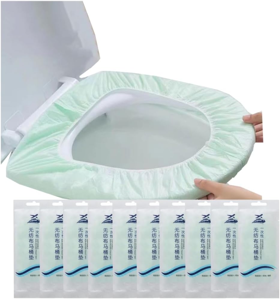 Disposable Non-woven Toilet Seat Mat 2 Layer Water Proof Toilet Cover Portable Travel Hotel Toilet Seat Pad 10 Pieces (Green)