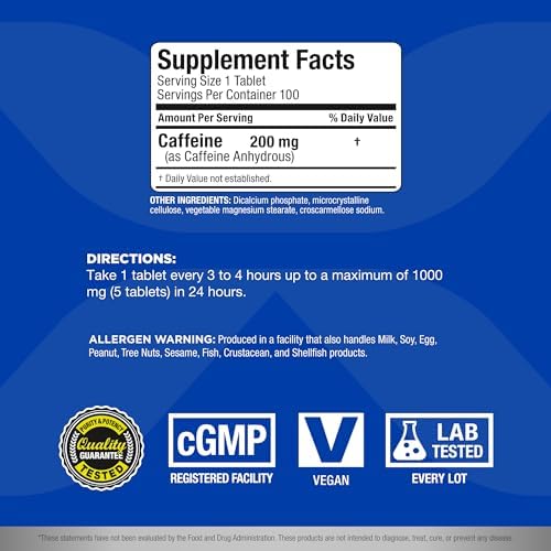 ALLMAX Caffeine - 100 Tablets - Increases Mental Alertness, Focus & Energy - Vegan - 100 Servings