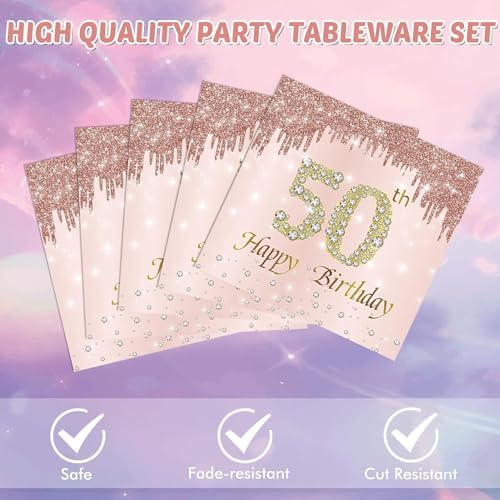 40PCS 50th Birthday Napkins Rose Gold Theme 50th Birthday Decorations Cheers to 50 Years Cocktail Napkins for Women 50th Anniversary Party Supplies