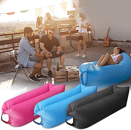 Inflatable Lounger Air Sofa Hammock, Inflatable Couch for Camping, Portable Waterproof Anti-Air Leaking Pouch Couch Air Chair for Outdoor, Beach, Hiking, Picnics, Music Festivals (Pink)