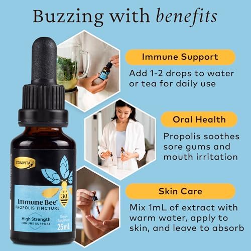 Comvita Extra Strength Bee Propolis Extract - Natural Immune Support, Drops for Oral Health, Propolis Liquid, Helps Soothe Throat, Alcohol Free - PFL 30, 0.8 fl oz Glass Bottle