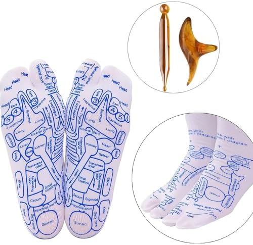 Serenity Steps Reflexology Socks Set, Acupressure Reflexology Socks with Massage Tool, Five Toe Separate Socks Foot Reflexology Socks for Women and Men, Beginner Acupoint Massage Tools (Women-Set B)