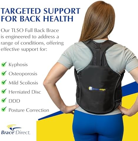 TLSO Full Back Brace for Kyphosis, Compression Fractures, Post Op Recovery, Scoliosis, DDD, Herniated Discs – Adjustable Thoracic Lumbar Spine Support – L0456 L0457 (Waist 23-50")