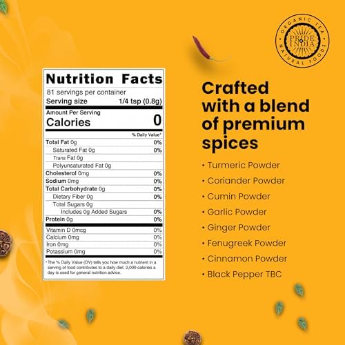 Pride of India Turmeric Tandoori Rub | Bold Smoky Golden Flavor | Gourmet Indian Spice Blend | Ideal for Marinating, Seasoning & Grilling | Includes Dual Sifter Cap | Vegan, Gluten-Free, Non-Bioengineered | 2.3 oz