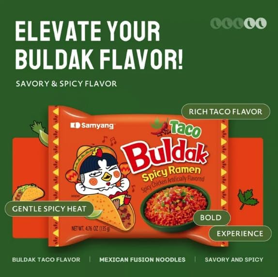Samyang Buldak Chicken Stir Fried Ramen Korean Ramen (5 Flavor Combo, 5 Pack)
