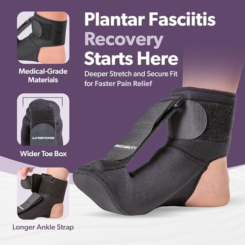 BraceAbility Plantar Fasciitis Night Splint Sock - Soft Plantar Fascia Boot for Sleeping, Achilles Tendonitis Relief, Foot Drop, Heel Pain - Planter Facetious Night Sling Brace for Women and Men (L)