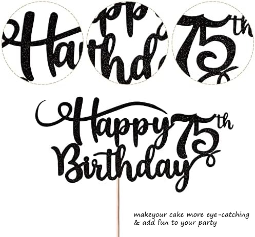 Rsstarxi 1 Pack Happy 75th Birthday Cake Topper Glitter Number 75 Seventy Five Years Old Birthday Cake Pick Decoration for Celebrating 75th Birthday Anniversary Party Supplies Black