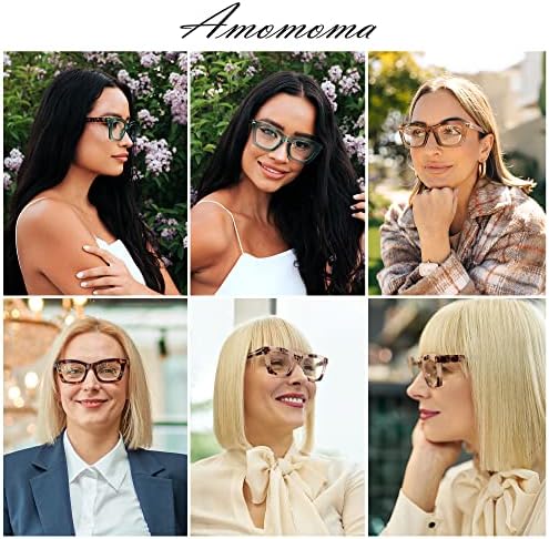 AMOMOMA Trendy Oversized Blue Light Stylish Readers for Women,Retro Square Cute Sturdy Computer Womens Reading Glasses AM6042