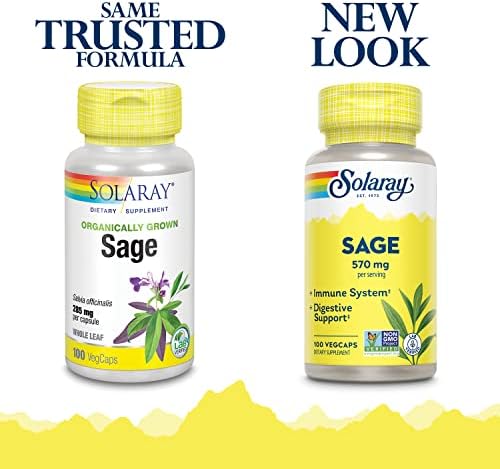 SOLARAY Sage Leaves Supplement for Women & Men - Sage Leaf Capsules, Natural Herbal Support for Immune System, 570 mg, Non GMO - 100 Veg Caps