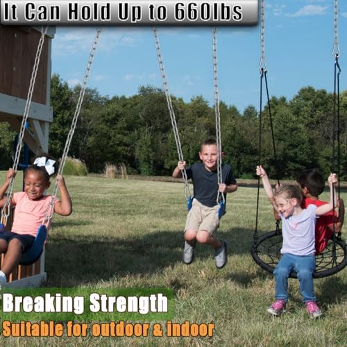 2 Pack Hanging Swing Chain with 4 Carabiners 25in, 660LB Capacity Heavy Duty Hammock Hardware Kit for Punching Bags, Swing Chairs, Indoor & Outdoor Gym (Silver)