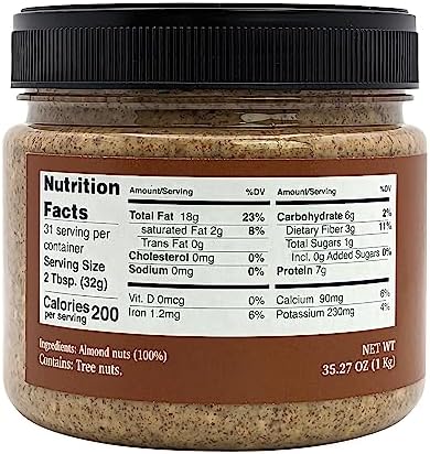 Nutural World - Crunchy Almond Nut Butter 35 Oz (1kg) Great Taste Award Winner - 100% Pure - single ingredient