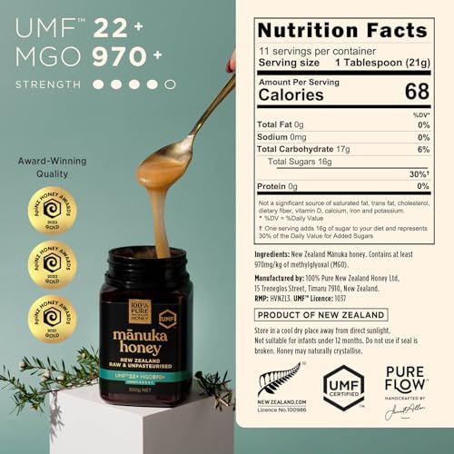 Manuka Honey UMF 22+ MGO 970+ 100% Pure New Zealand Certified Ultra Premium Raw 8.8 oz (250 g)