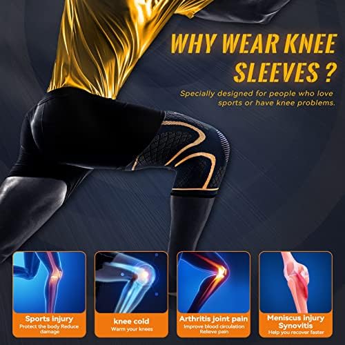 Copper Knee Braces for Men and Women (2 pack) -Copper Compression Knee Sleeve Knee Supports for Knee Pain, Arthritis, Sports and Recovery Support (Small)