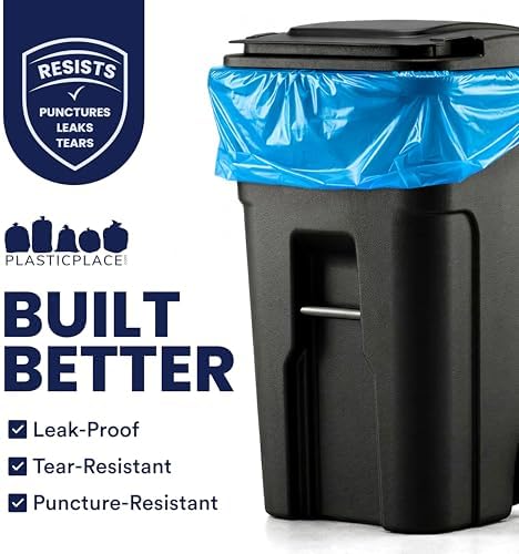 Plasticplace 95 Gallon Recycling Trash Bags, 61"W x 68"H, 1.5 Mil, Blue, 25 Count (Pack of 1)