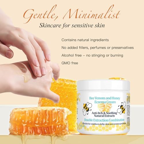 Manuka Honey & Bee Venom Eczema Cream, Natural Moisturiser, Plant Power, Relief Jock Itch, Eczema, Psoriasis, Athlete's Foot, Rashes, Hydrates Dry Skin, for Foot & Body