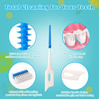 220 Pieces Interdental Brushes, Silicone Dental Floss Picks with Case Dental Brushes Dental Picks Blue Tooth Floss Picks for Teeth Cleaning