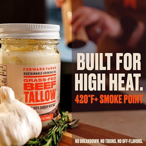 Forward Farms 100% Carbon Neutral Raised Grass-Fed & Grass-Finished Beef Tallow | Premium Pure Cooking & Frying Fat for Keto, Paleo, Whole30 | 11 oz Jar (1 Pack)