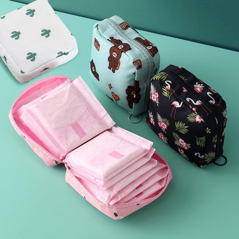 1PC Sanitary Napkin Storage Bags, Reusable Tampon Organizer Pouch With Zipper, Portable Sanitary Bags for Feminine Products, Washable Multi-Function Travel Storage Pouch (Beige Cactus)