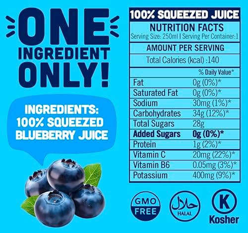 NILO Blueberry Juice | 100% Squeezed Wild Blueberry Arandano | NO Sugar added | NON GMO | NOT From Concentrate | 8.45 oz (Pack of 12)