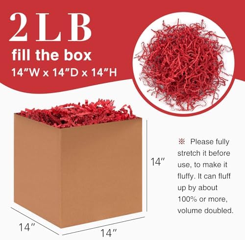 2LB Crinkle Cut Paper Shred Filler for Bag Gift Box Basket Confetti Paper Shreded Stuffing Decoration for Valentine's Day(Red)