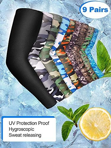 9 Pairs Unisex UV Protection Sleeves Arm Cooling Ice Silk Arm Cover Sleeves (Camouflage, Black)