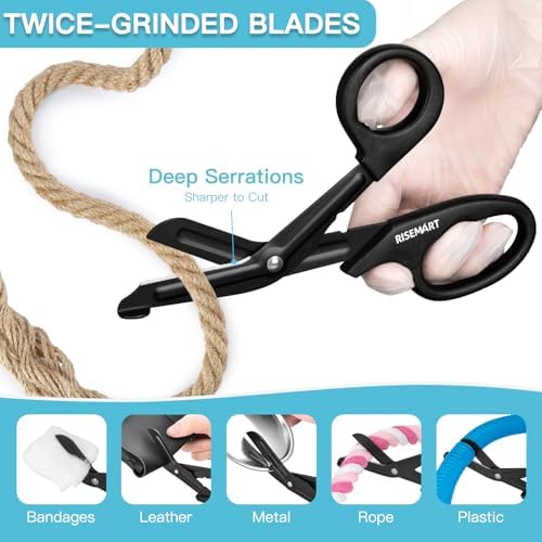 Trauma Shears - RISEMART Bandage Scissors for Nurses, 7.5" Fluoride Coated Non-stick Blades Stainless Steel Nursing Scissors for Doctor, Nurses, Nursing Students, EMS, EMT