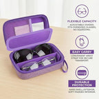 GWCASE Travel Glasses Organizer & Contact Lens Case - Adjustable Slots, Built-in Mirror, Tweezers, Solution Bottle & Hand Strap, Universal Fits Eyelasses/Sunglasses for Men & Women – Purple