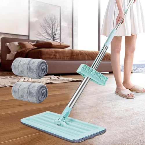 VINGAA Mop,Flat Mop,Flat Mop with Self Wringer,Mops for Hardwood Floor Cleaning,Flat Squeeze Mop,Microfiber Mop,Large Flat Mop with 2 Washable Mop Pads,for Tile,Marble,Laminate,Wooden Floor, 120x35cm