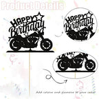 Motorbike Happy Birthday Cake Topper - Black Glitter Motorbike Cake Decoration for Motorcycle Rider Racing Theme Party, Birthday Party Cake Decor Supplies