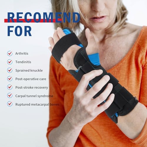 FEATOL Resting Hand Splint Stroke Night Immobilizer with Removable Splints- Pain Relief For Carpel Tunnel, Stroke Recovery, Arthritis, Tendinitis-Functional Support Wrist Finger Brace-Right Medium-For Men and Women