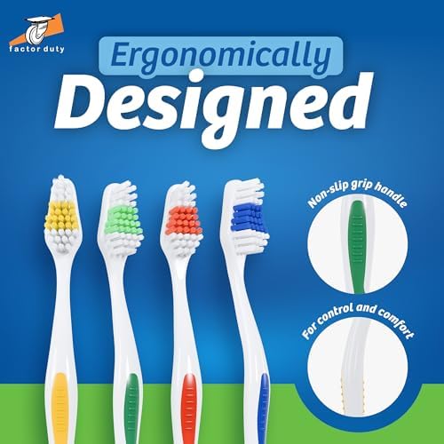 FactorDuty 200 Pack Toothbrush Standard Classic Medium Soft Toothbrush Bulk Individually Wrapped