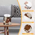 Black White Cow Print Leather 2 Pcs Tissue Box Cover Square Leather Tissue Case Holder Facial Paper Organizer Decorative for Bathroom Kitchen Car Office Home Decor