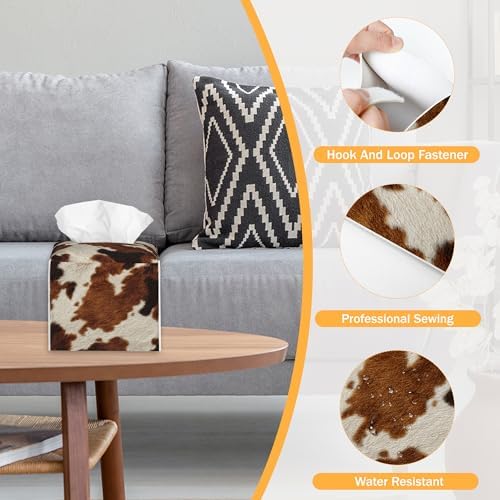 Black White Cow Print Leather 2 Pcs Tissue Box Cover Square Leather Tissue Case Holder Facial Paper Organizer Decorative for Bathroom Kitchen Car Office Home Decor