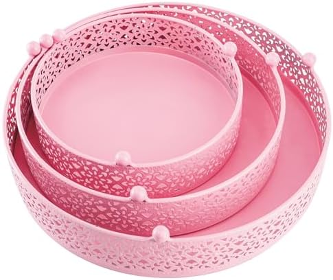 Hedume 3-Piece Metal Cake Stand Set, Pink Round Cake Stand, Dessert Cupcake Pastry Candy Display Plate for Wedding, Birthday Party, Event