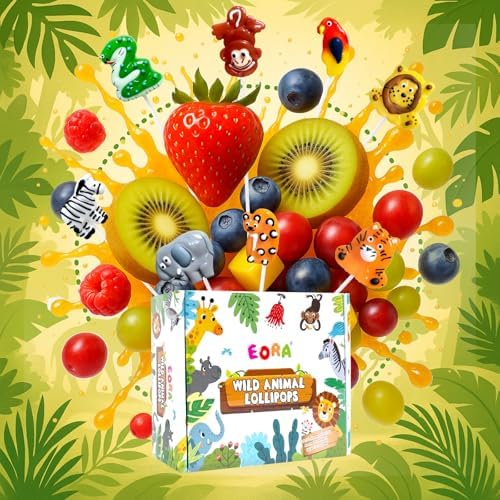 Wildlife-Shaped Lollipops 24 Pack, 8 Shapes + 8 Flavors Safari Animal-Themed Candy Suckers For Zoo Birthday, Jungle Theme Sweet Treats Individually Wrapped Bulk, Wildlife Conservation Candy