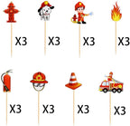 Fire Truck Cupcake Toppers,24 PCS Fire Truck Birthday Decorations,Fire Truck Cake Topper,Firefighter Birthday Party Decorations