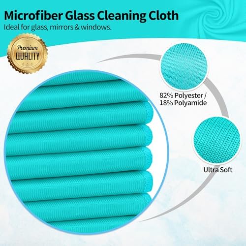 Microfiber Cleaning Cloth - 10 Pack Glasses Cleaning Cloth, 16" x 14" Window Cleaning Rags, Streak Free Lint Free Polishing Cloths Wipes for Eye Glass, Stainless Steel, Windshield, Turquoise