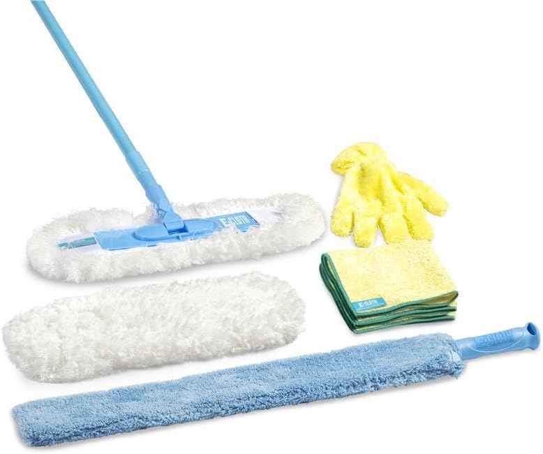 E-Cloth Duster & Cleaning Bundle - Microfiber Cloth Set - Includes Flexi-Edge Floor Dusting Mop, High Performance Dusting Cloth & Glove, Cleaning Wand, and Replacement Mop Head