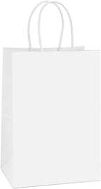 BagDream Gift Bags 100Pcs 5.25x3x8 Small Kraft Paper Gift Bags with Handles Bulk, White Paper Sacks for Wedding Birthday Party favor, Retail, Merchandise, Small Grocery