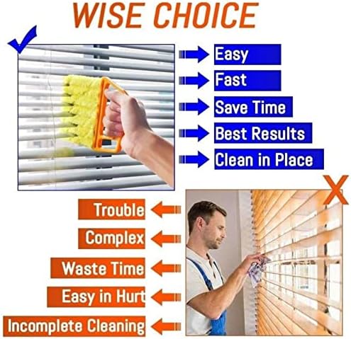7 Teeth Shutter Cleaner Brush Venetian Blind Cleaner Window Removable Washable Dust Collector Microfiber Cleaning Cloth Tools for Window Shutters Air Conditioner Awnings Siding Car Fan
